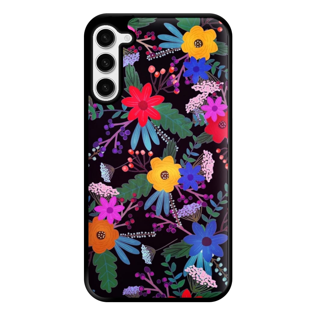 Black & Colourful Floral Pattern Phone Case for Galaxy S23 Plus