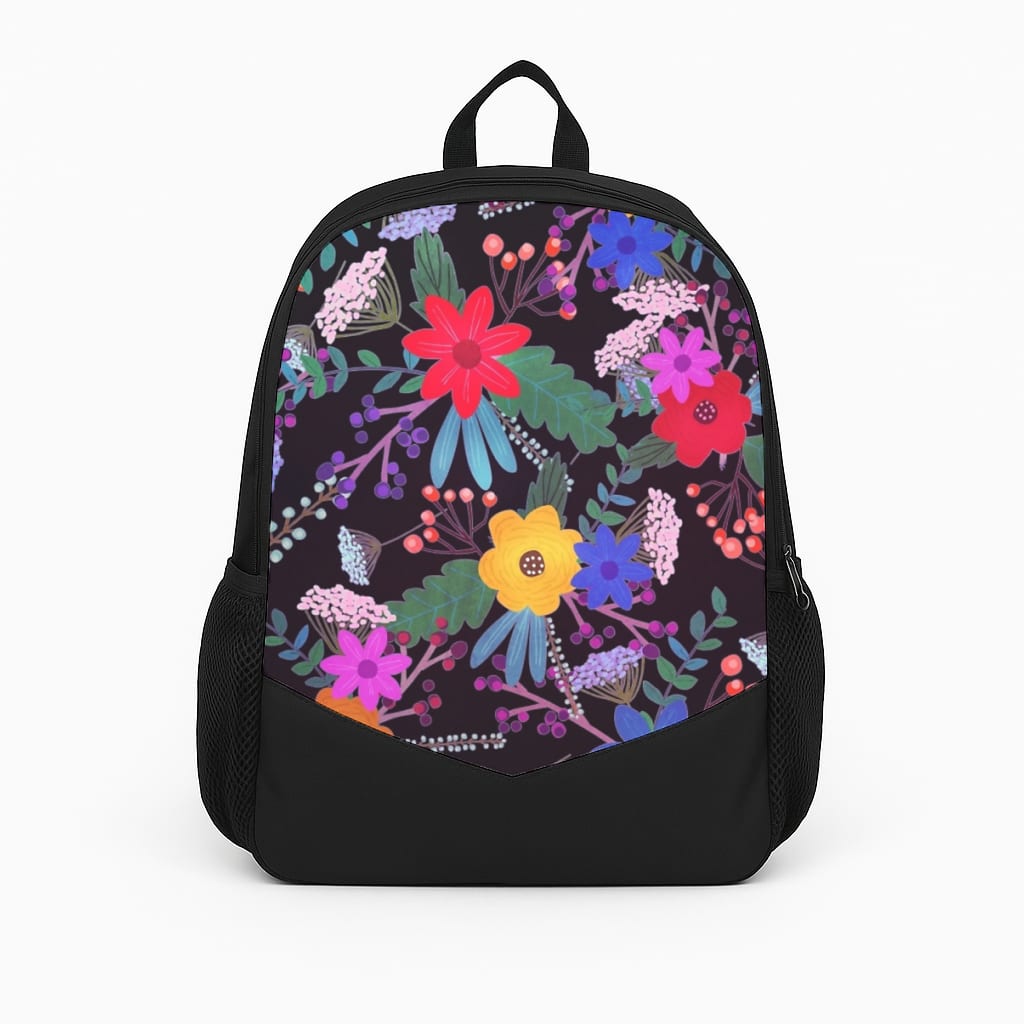 Black & Colourful Floral Pattern Backpack