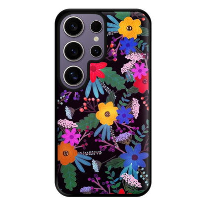 Black & Colourful Floral Pattern Phone Case for Galaxy S25 Ultra