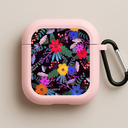 Black & Colourful Floral Pattern Pink AirPods Case