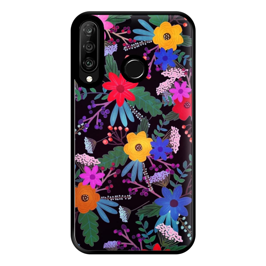 Black & Colourful Floral Pattern Phone Case for Huawei P30 Lite