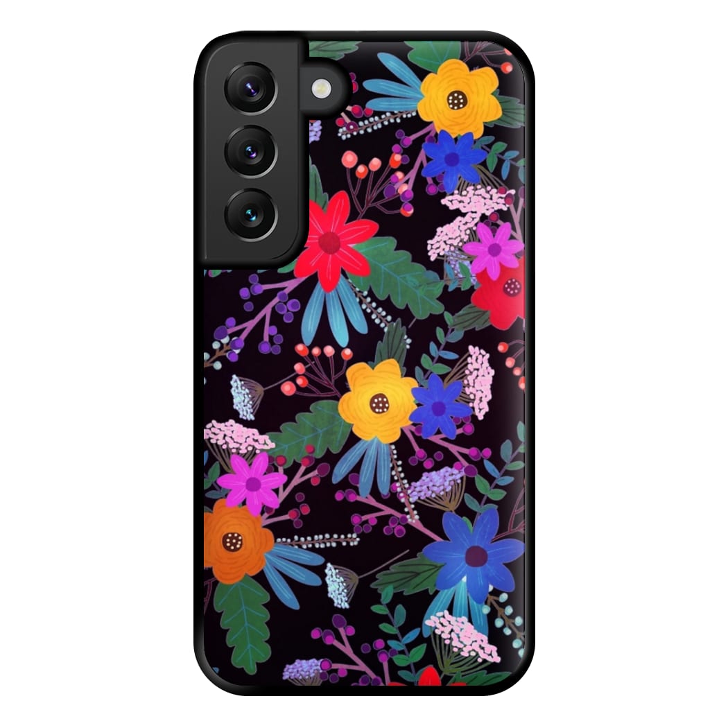 Black & Colourful Floral Pattern Phone Case for Galaxy S22 Plus