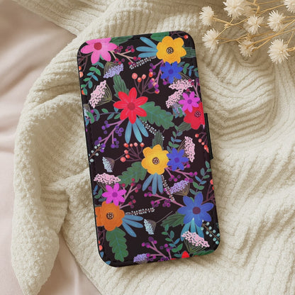 Black & Colourful Floral Pattern Wallet Phone Case