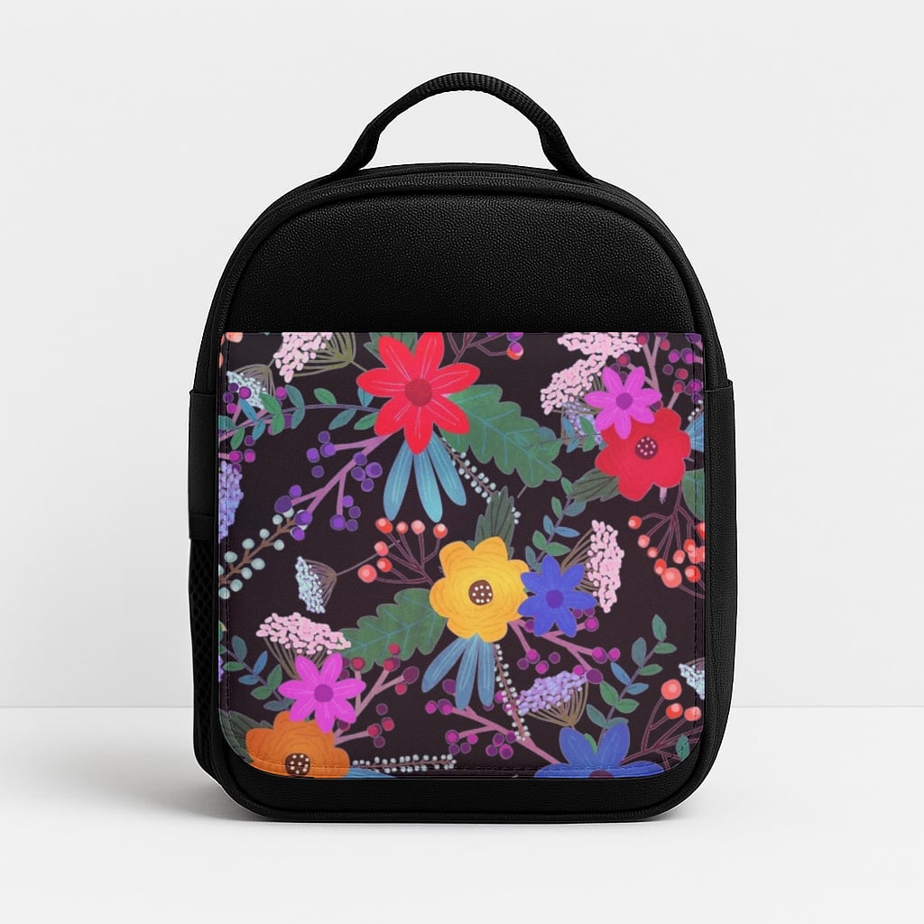 Black & Colourful Floral Pattern Insulated Lunchbox