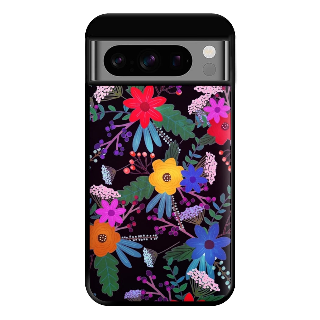 Black & Colourful Floral Pattern Phone Case for Google Pixel 8 Pro