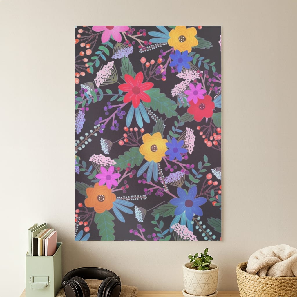 Black & Colourful Floral Pattern Poster
