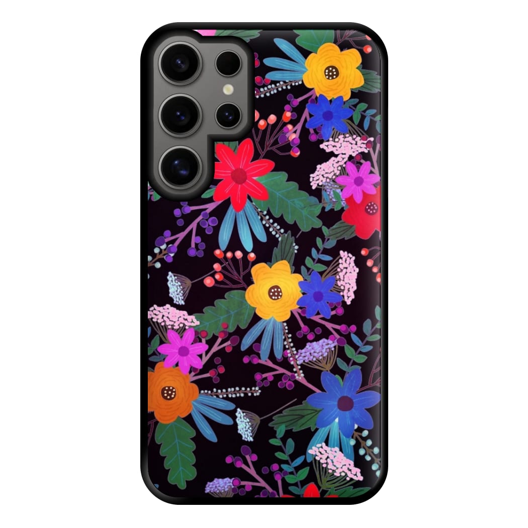 Black & Colourful Floral Pattern Phone Case for Galaxy S24 Ultra