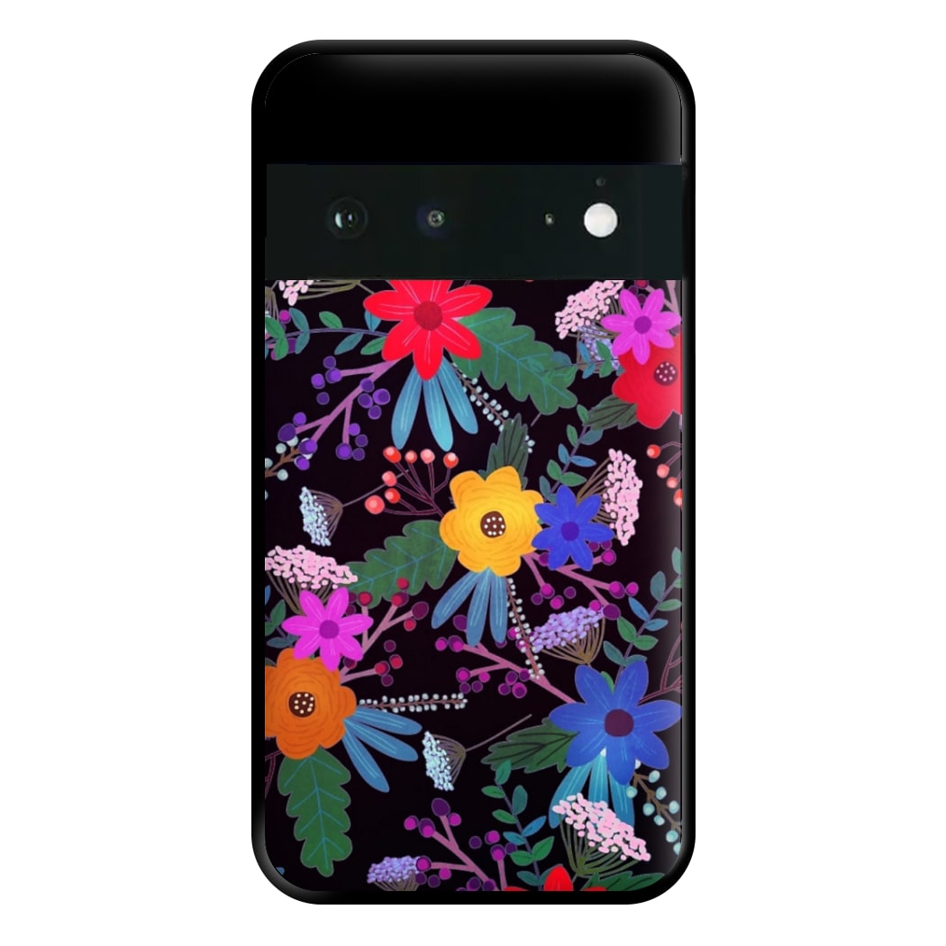 Black & Colourful Floral Pattern Phone Case for Google Pixel 6a