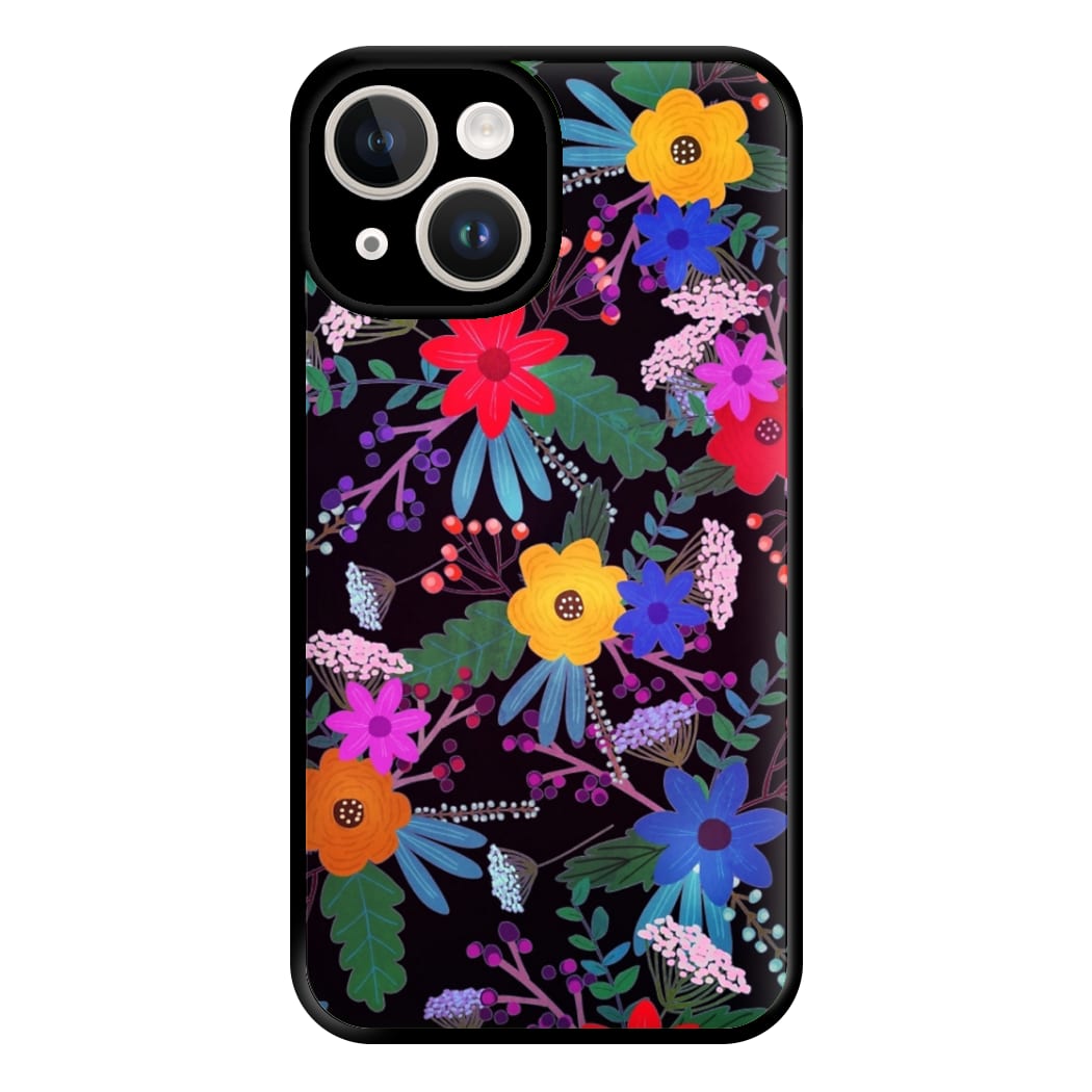 Black & Colourful Floral Pattern Phone Case for iPhone 14