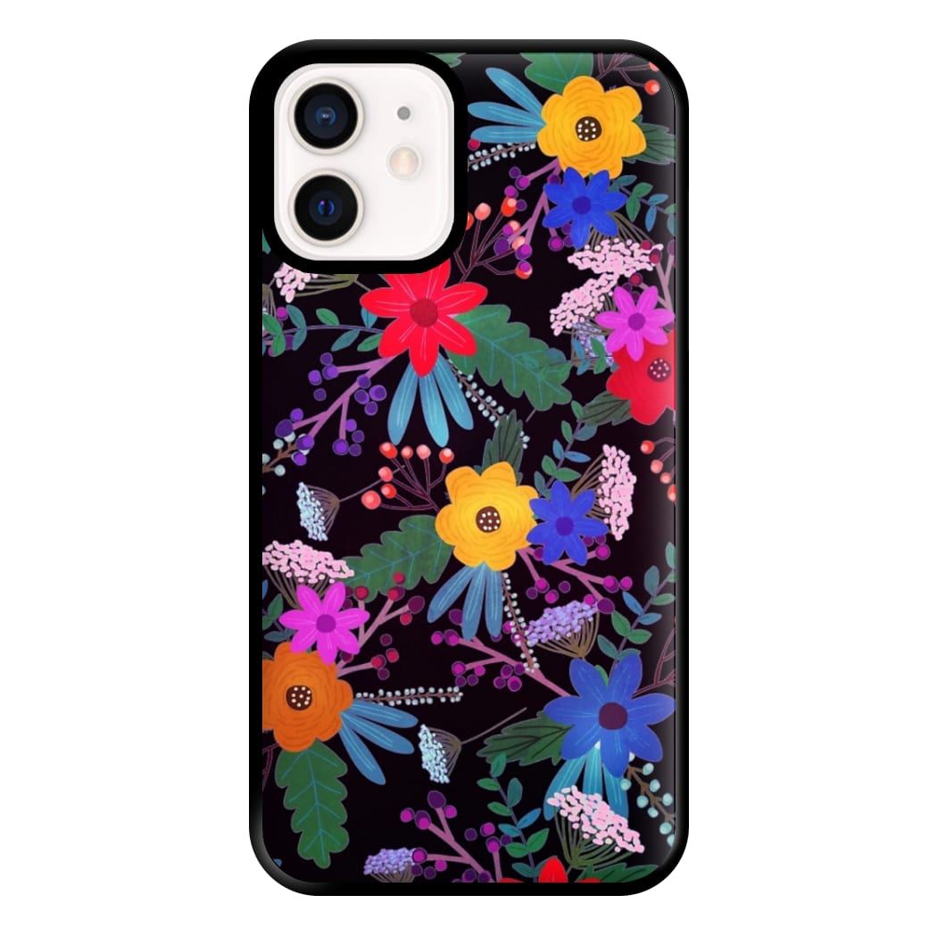 Black & Colourful Floral Pattern Phone Case for iPhone 12 Mini