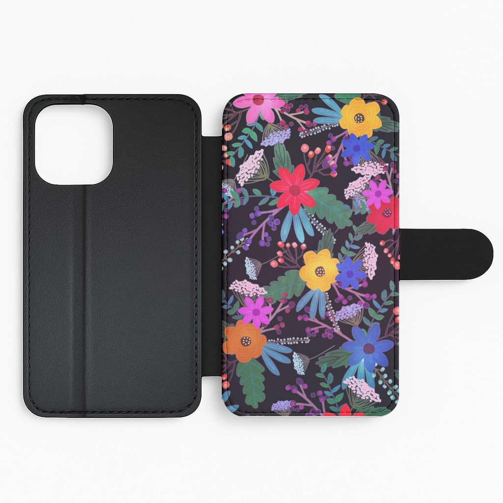 Black & Colourful Floral Pattern Flip Phone Case