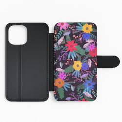 Black & Colourful Floral Pattern Flip Phone Case