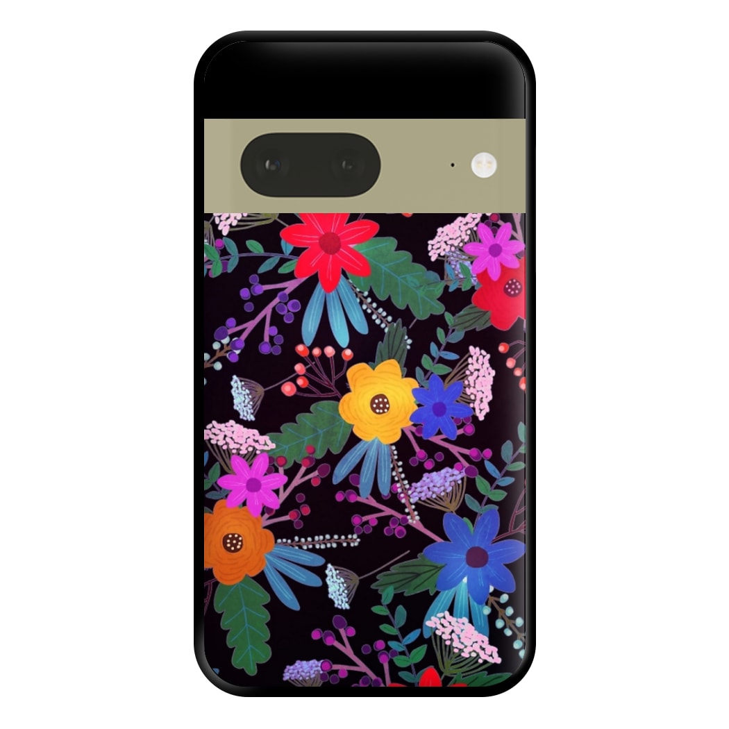 Black & Colourful Floral Pattern Phone Case for Google Pixel 7a