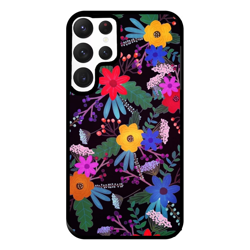 Black & Colourful Floral Pattern Phone Case for Galaxy S22 Ultra