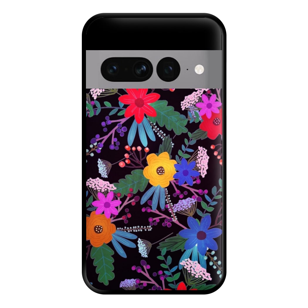 Black & Colourful Floral Pattern Phone Case for Google Pixel 7 Pro