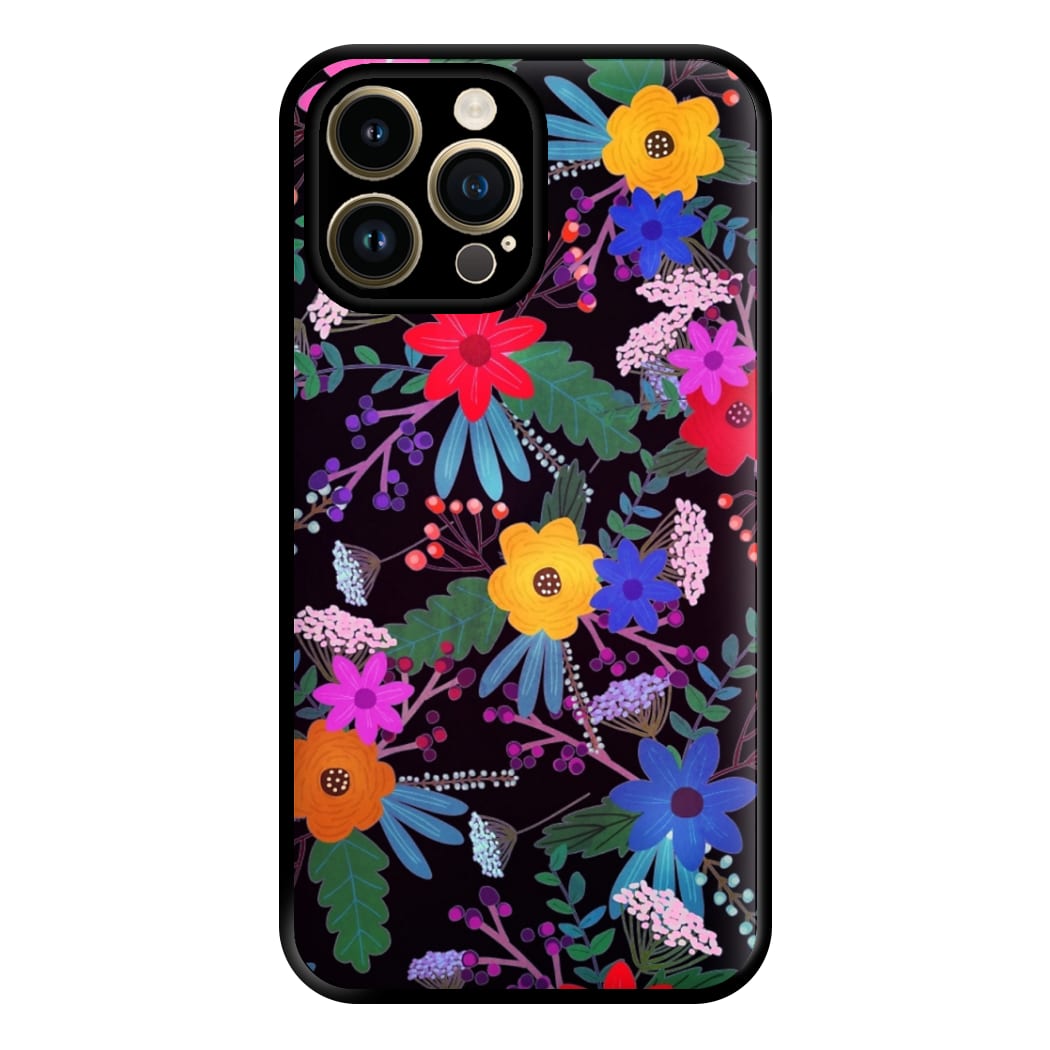 Black & Colourful Floral Pattern Phone Case for iPhone 14 Pro Max