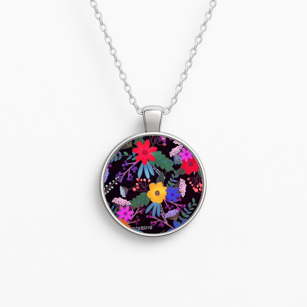 Black & Colourful Floral Pattern Necklace