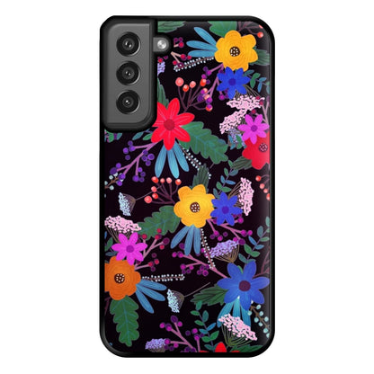 Black & Colourful Floral Pattern Phone Case for Galaxy S21FE