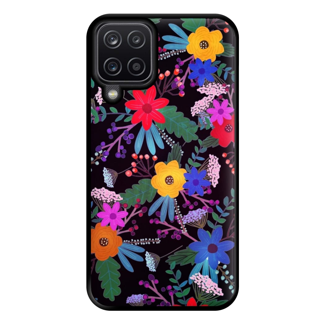 Black & Colourful Floral Pattern Phone Case for Galaxy A12