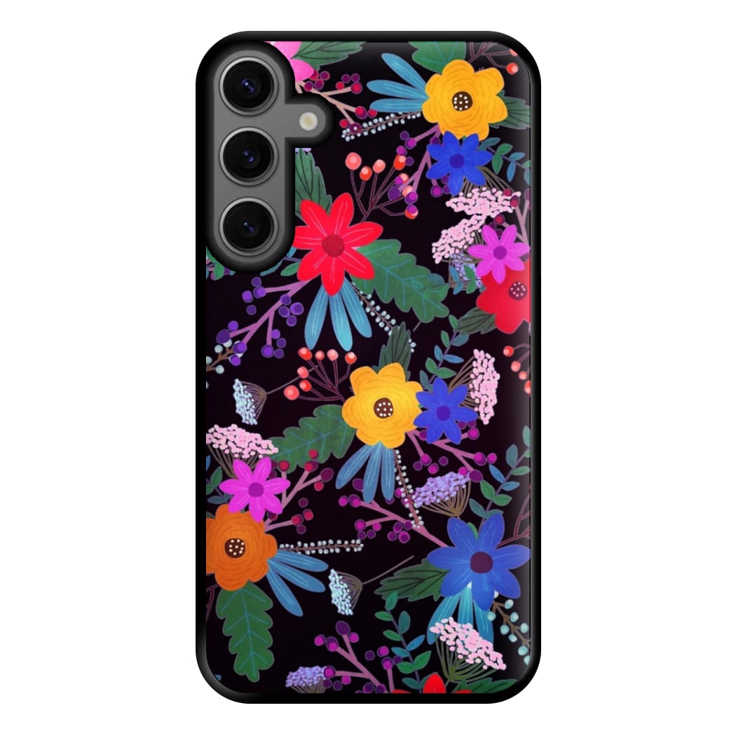 Black & Colourful Floral Pattern Phone Case for Galaxy S23FE