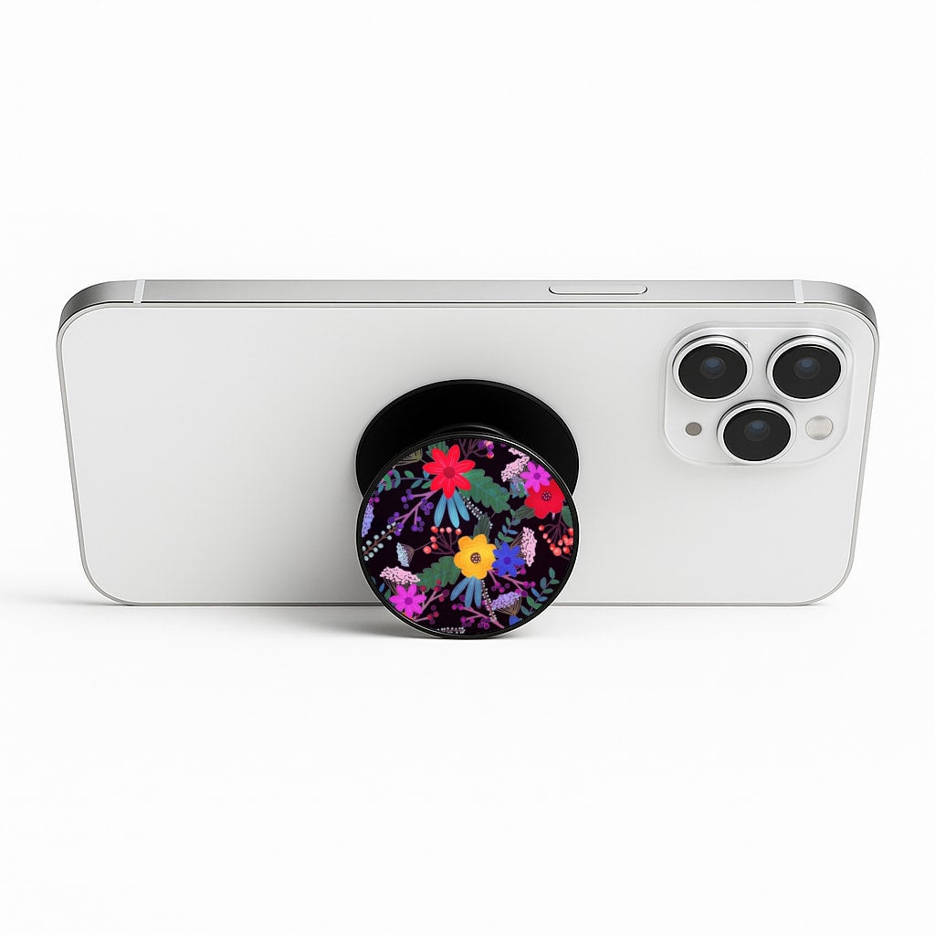 Black & Colourful Floral Pattern Phone Stand
