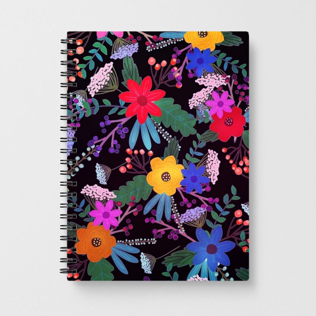 Black & Colourful Floral Pattern Notebook