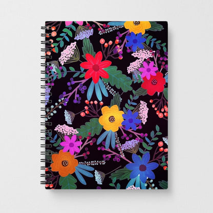 Black & Colourful Floral Pattern Notebook - Fun Cases