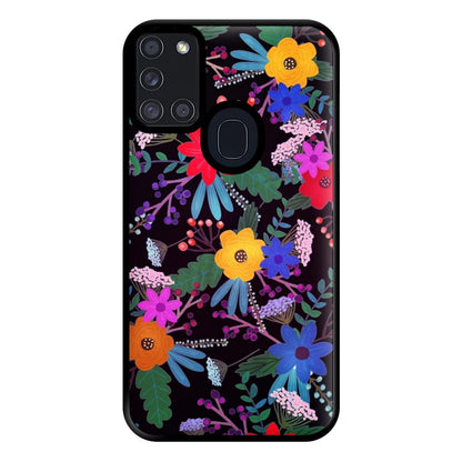 Black & Colourful Floral Pattern Phone Case for Galaxy A21s