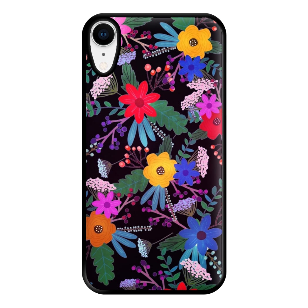 Black & Colourful Floral Pattern Phone Case for iPhone XR