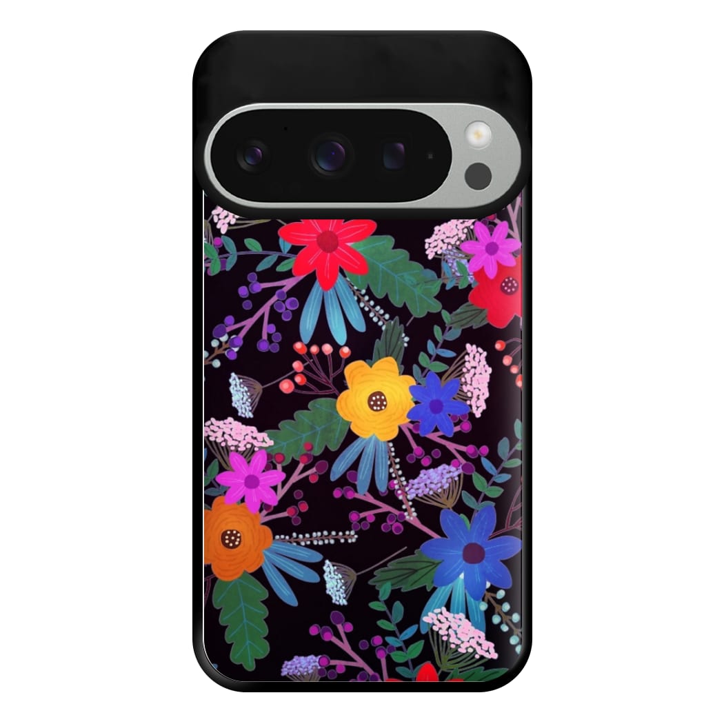 Black & Colourful Floral Pattern Phone Case for Google Pixel 9 Pro XL