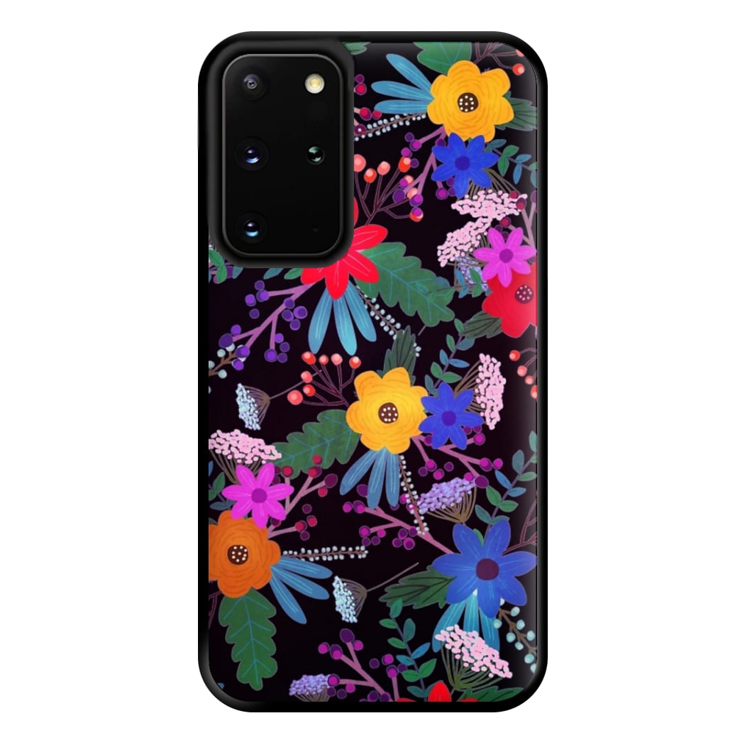 Black & Colourful Floral Pattern Phone Case for Galaxy S20 Plus