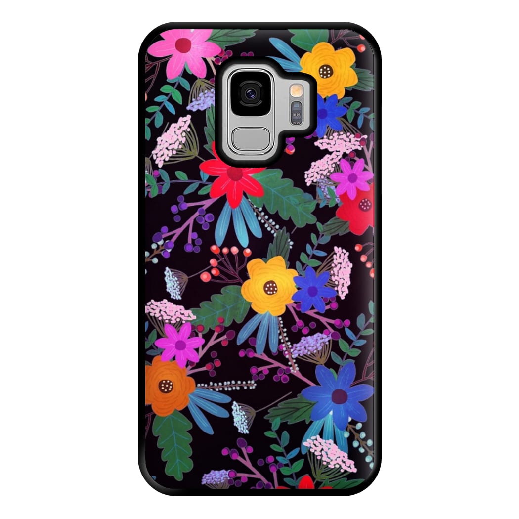 Black & Colourful Floral Pattern Phone Case for Galaxy S9 Plus