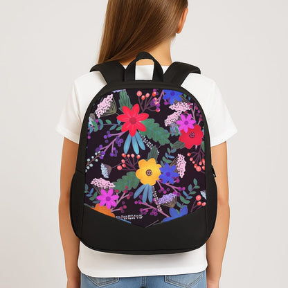 Black & Colourful Floral Pattern School Bag