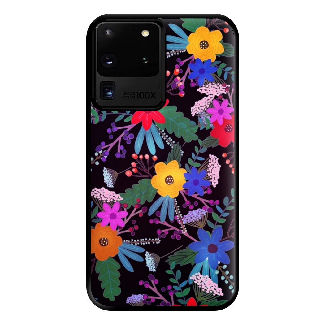 Black & Colourful Floral Pattern Phone Case for Galaxy S20 Ultra