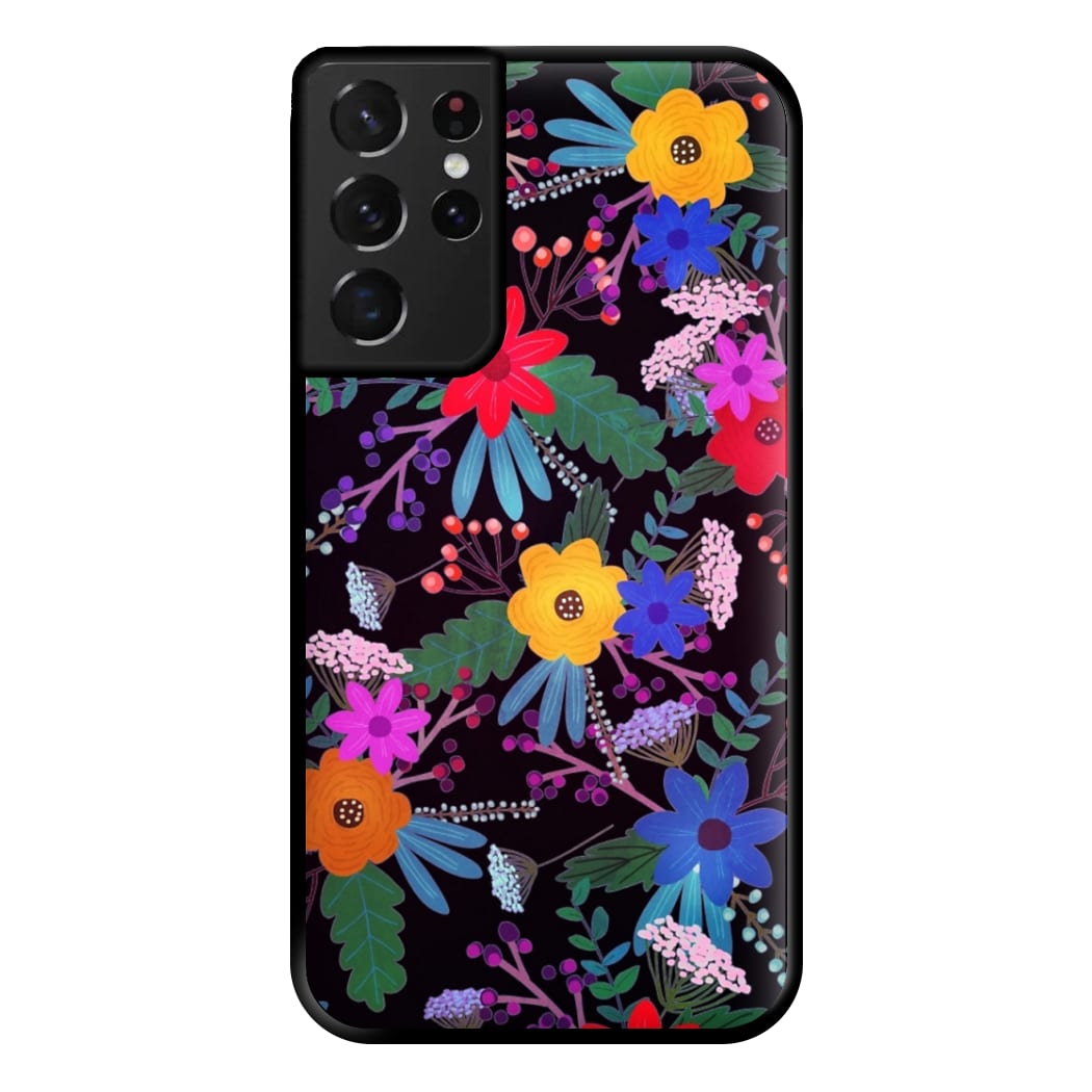 Black & Colourful Floral Pattern Phone Case for Galaxy S21 Ultra