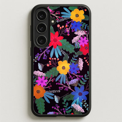 Black & Colourful Floral Pattern Phone Case for Galaxy S25FE