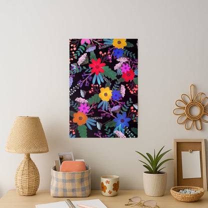Black & Colourful Floral Pattern Art Print