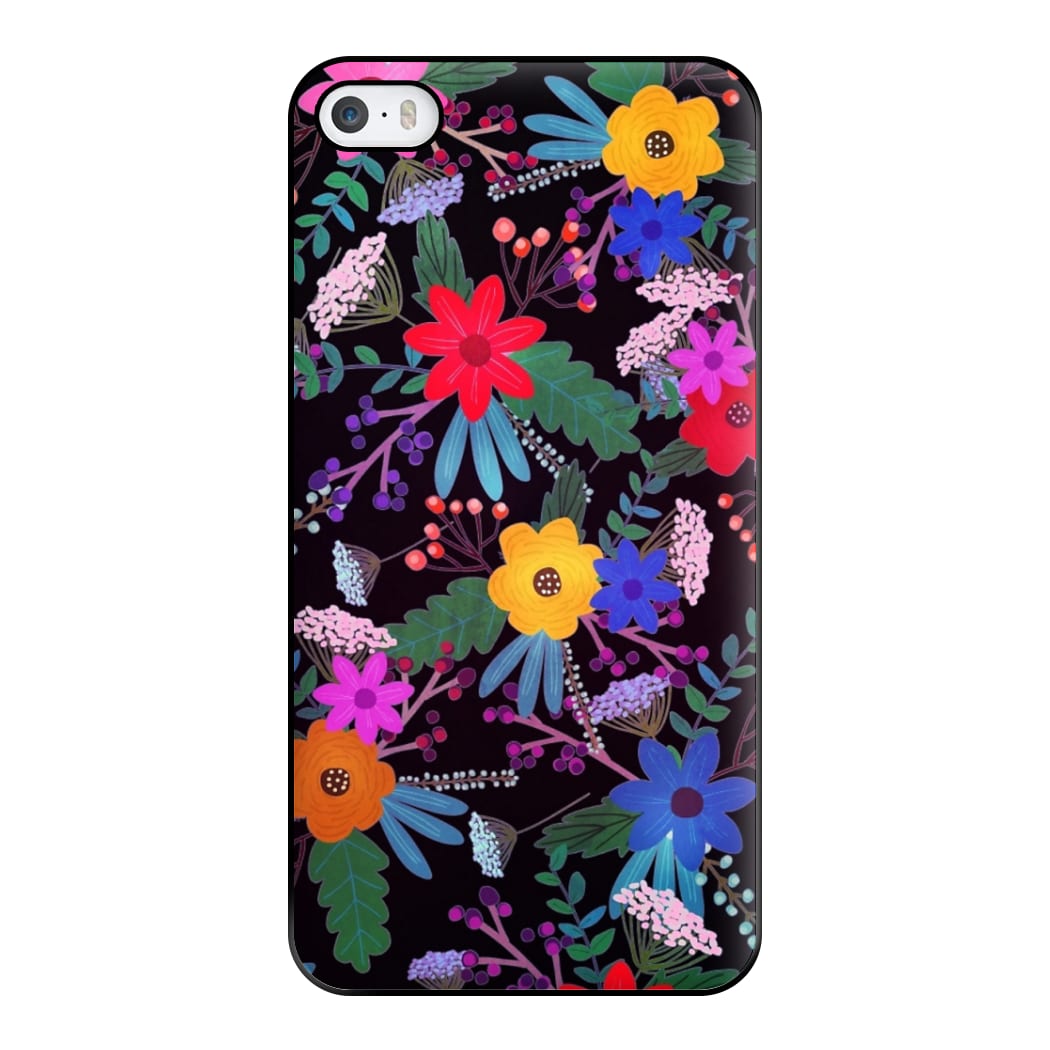 Black & Colourful Floral Pattern Phone Case for iPhone 5 / 5s / SE 2016