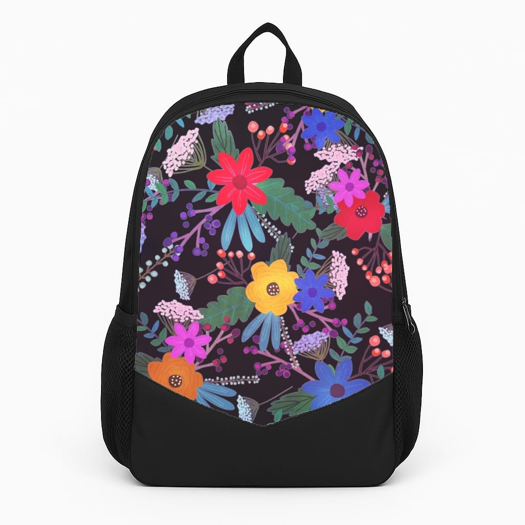 Black & Colourful Floral Pattern Backpack