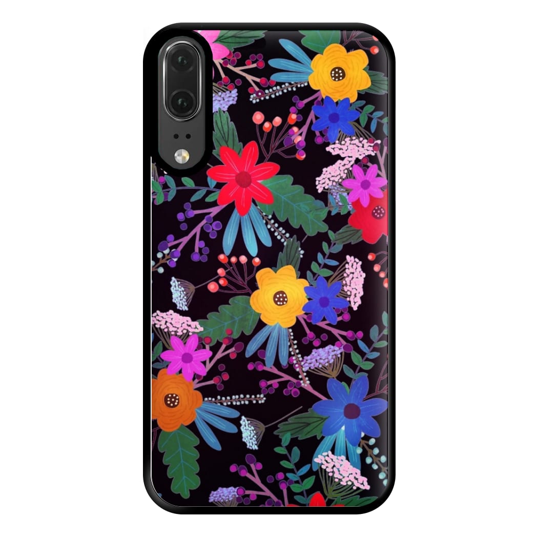 Black & Colourful Floral Pattern Phone Case for Huawei P20