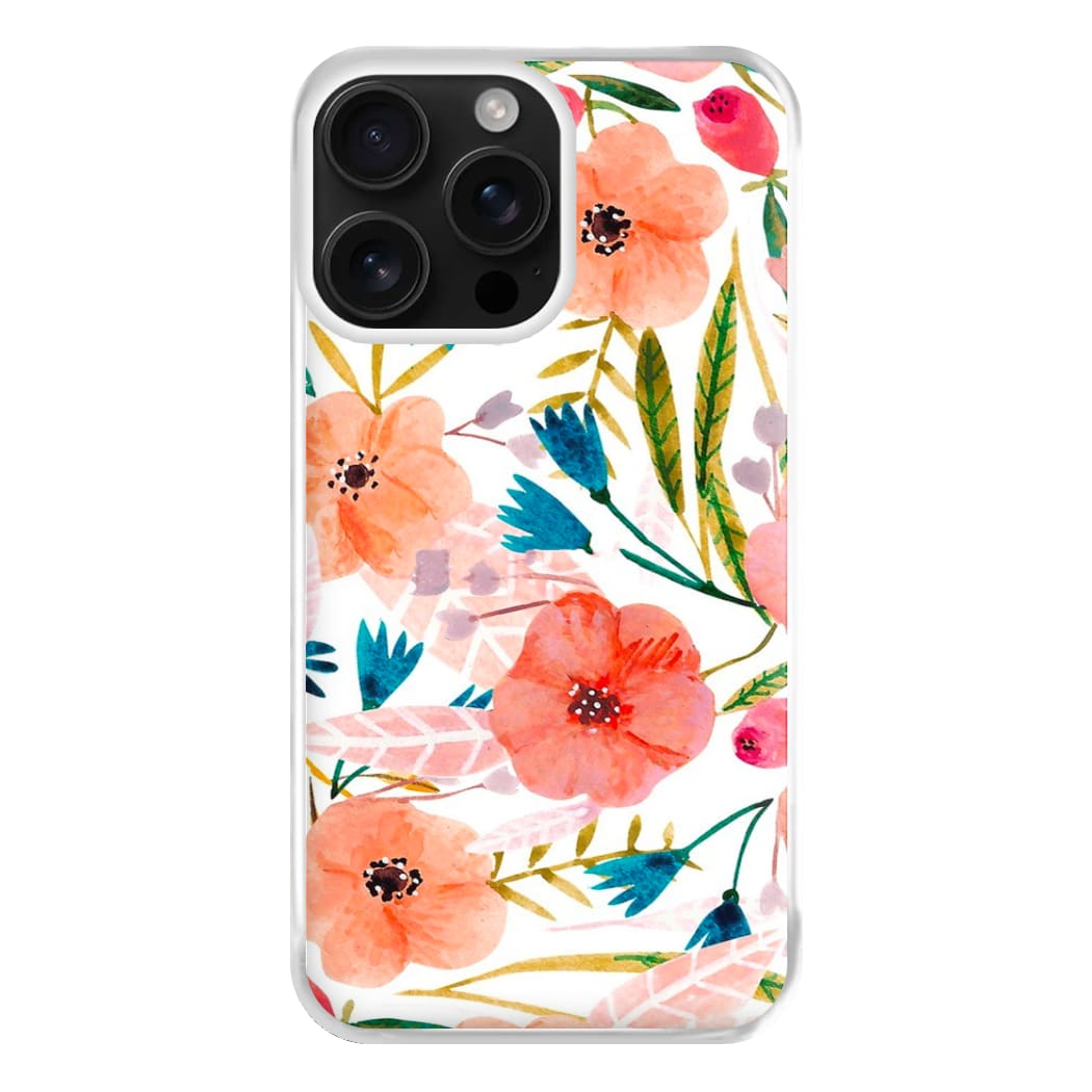 Peach Watercolour Floral Pattern Phone Case