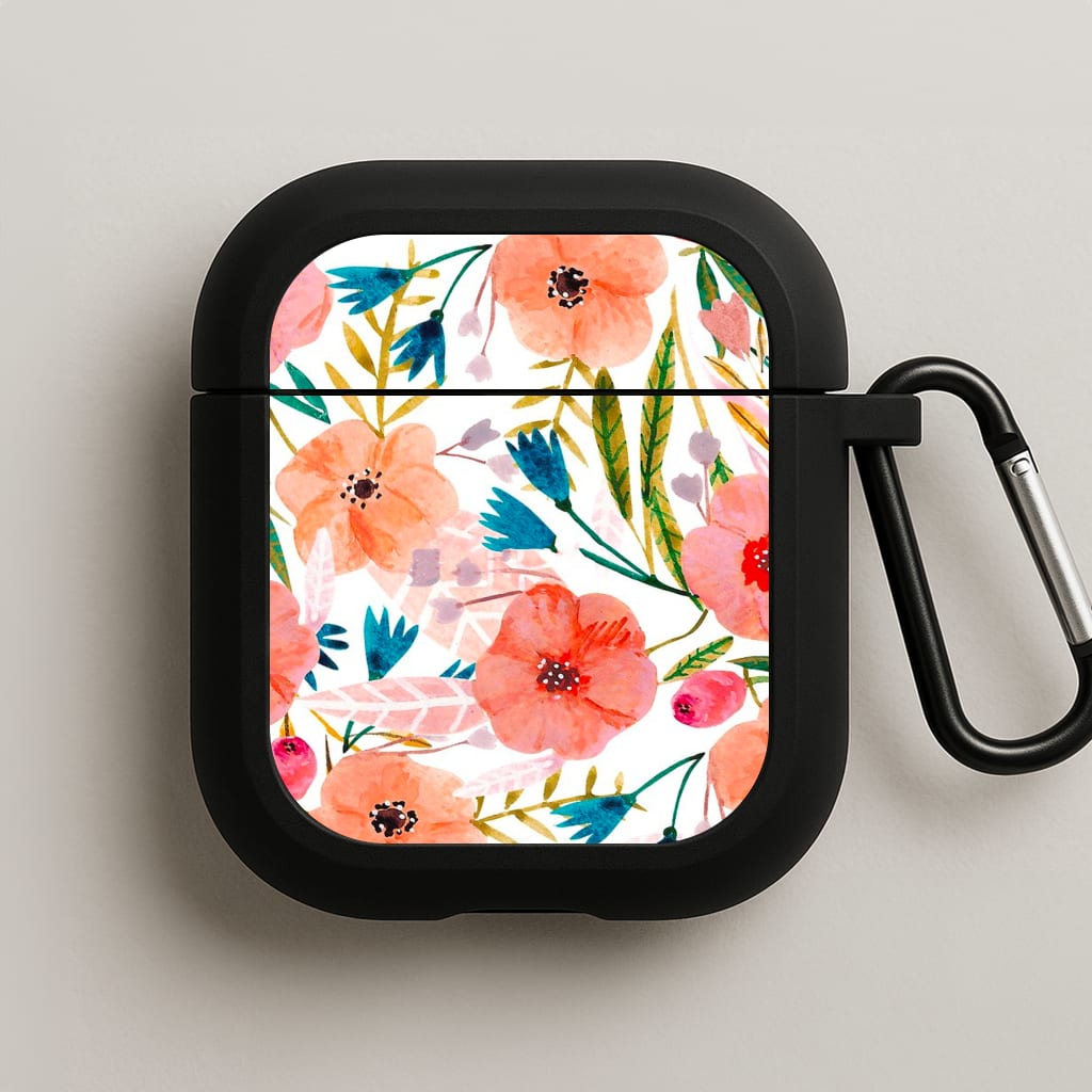 Peach Watercolour Floral Pattern AirPods Case