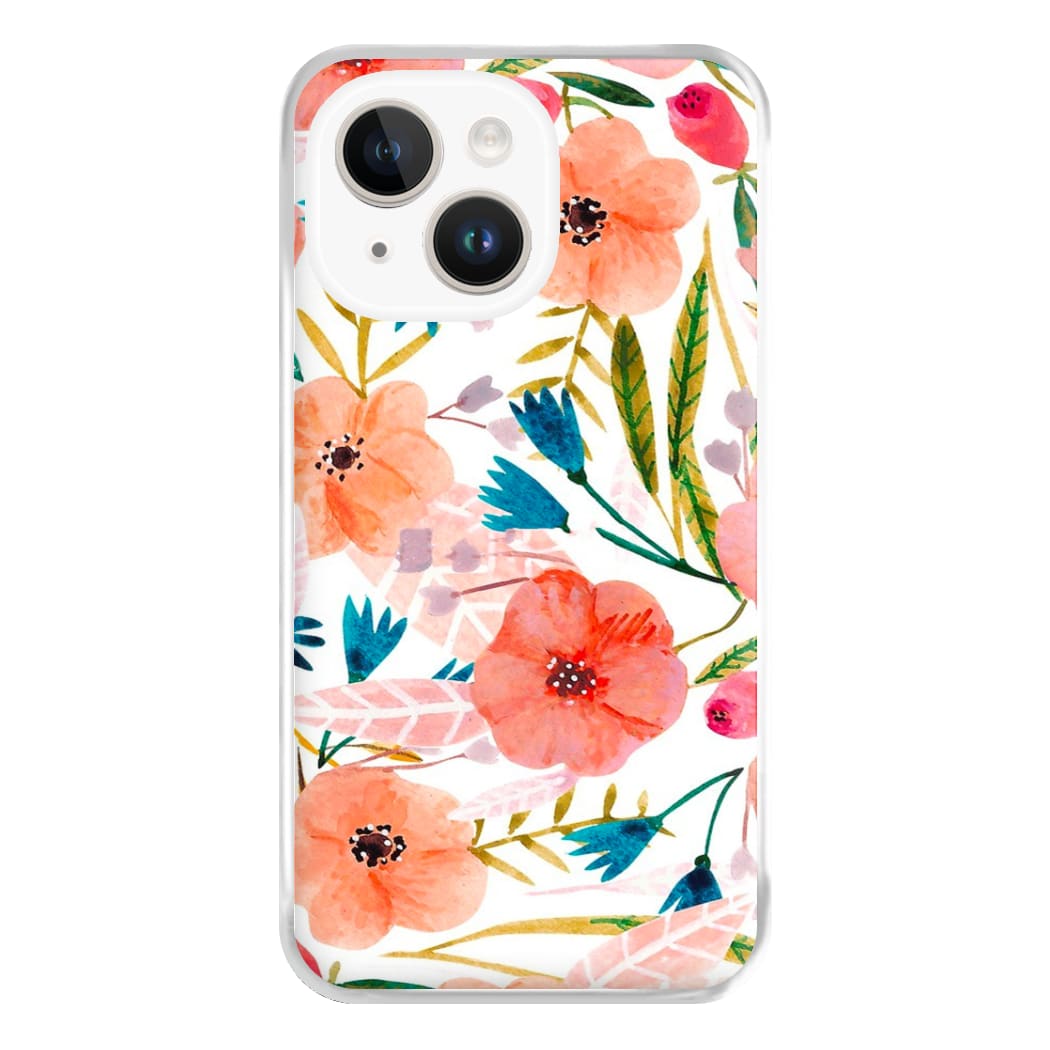 Peach Watercolour Floral Pattern Phone Case for iPhone 14 Plus