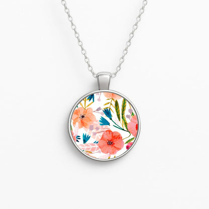 Peach Watercolour Floral Pattern Circle Necklace