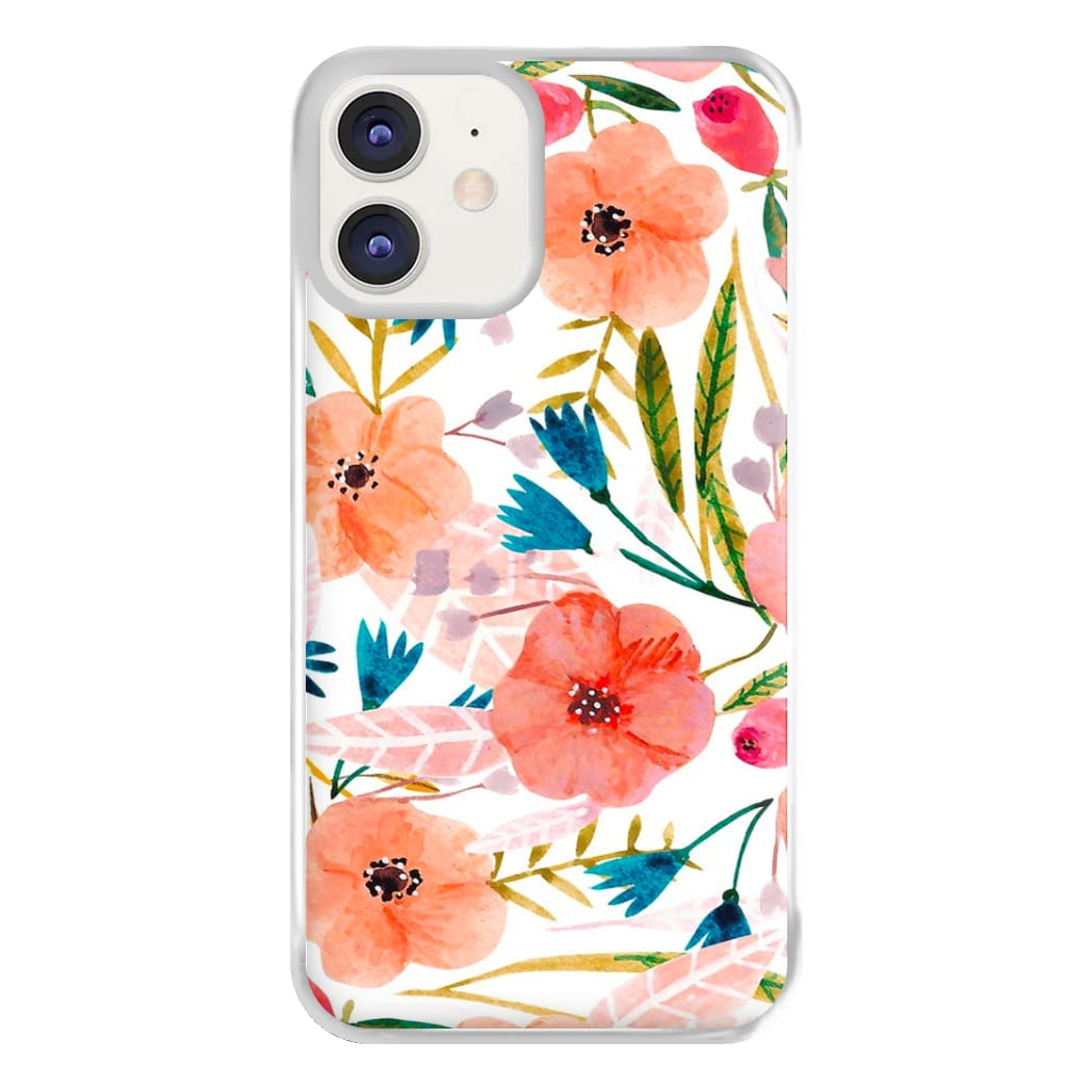 Peach Watercolour Floral Pattern Phone Case for iPhone 12 / 12 Pro