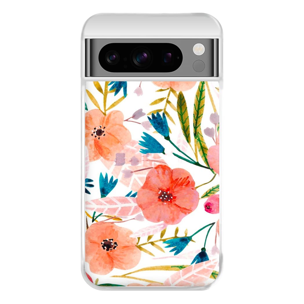 Peach Watercolour Floral Pattern Phone Case for Google Pixel 8 Pro