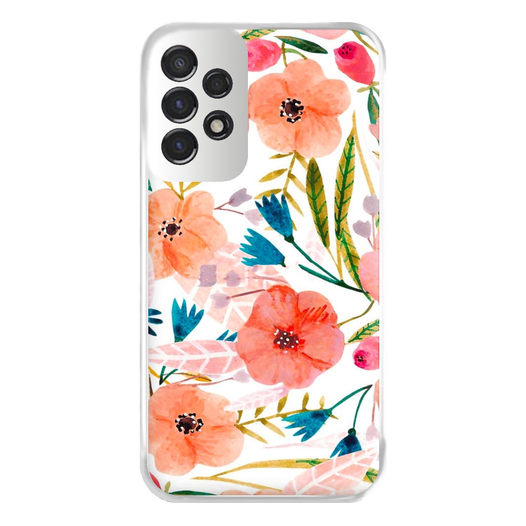 Peach Watercolour Floral Pattern Phone Case for Galaxy A53