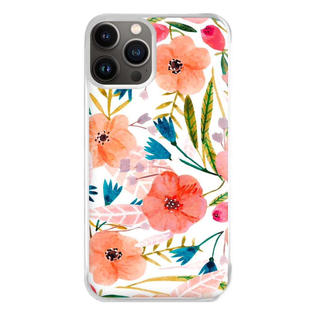 Peach Watercolour Floral Pattern Phone Case for iPhone 13 Pro Max