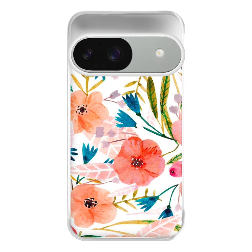 Peach Watercolour Floral Pattern Phone Case for Google Pixel 9 / 9 Pro