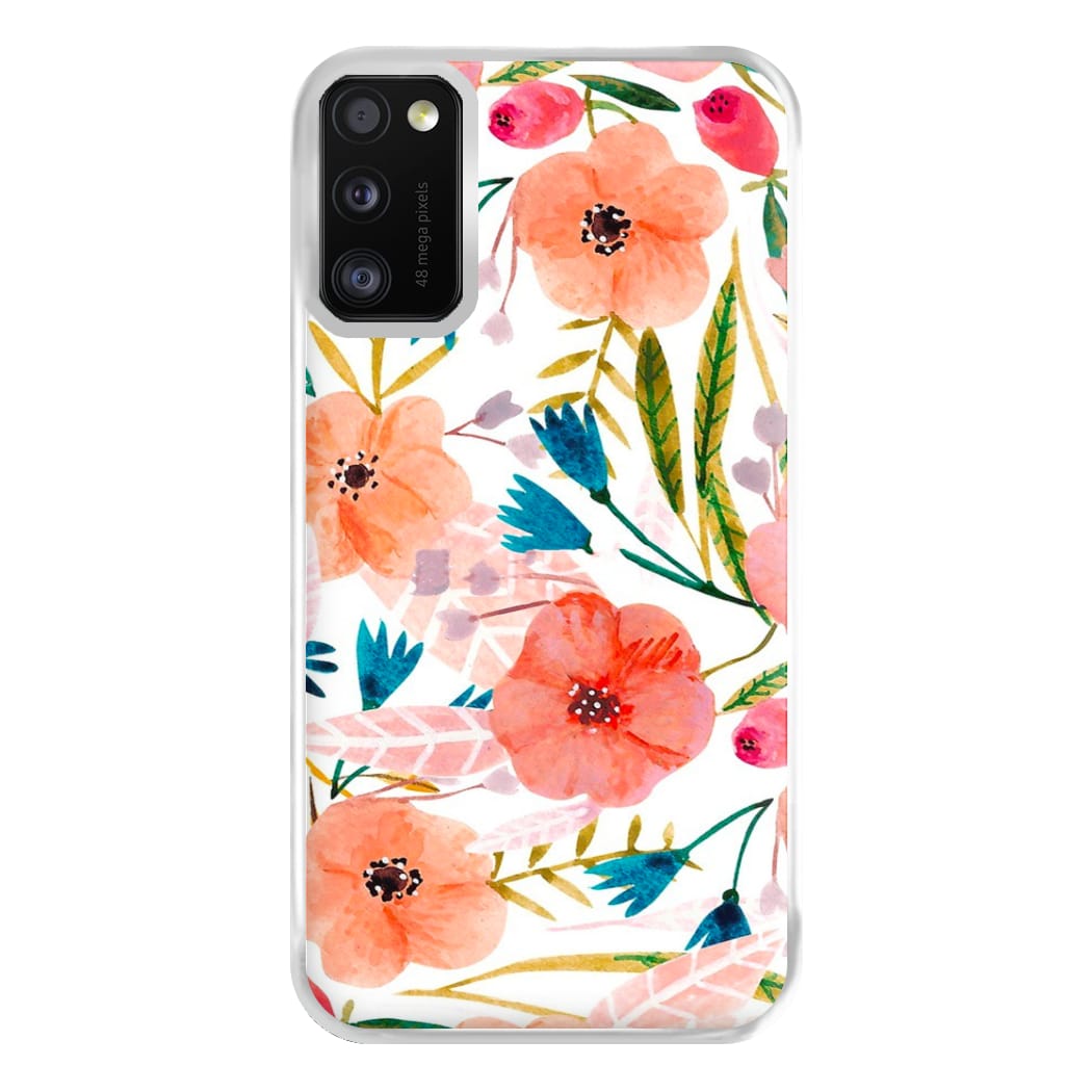 Peach Watercolour Floral Pattern Phone Case for Galaxy A41